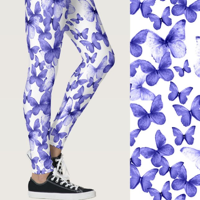Girly Blue Butterflies Whimsical Patterned Leggings (Creator Uploaded)