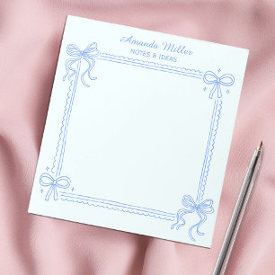 Girly Blue Coquette Bow Personalized Name Notepad