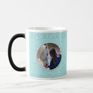 Girly Blue Faux Sparkly Two Photo Heart Accent Color Morph Mug