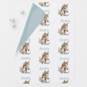 Girly Blue floral Horse Baby Blanket