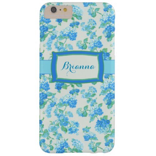 Girly Blue Floral Personalized Barely There iPhone 6 Plus Case