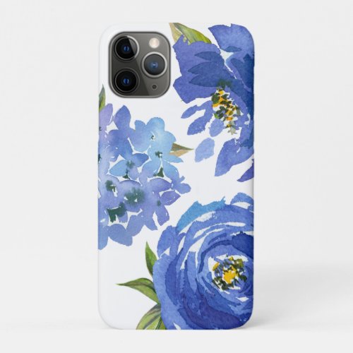 Girly Blue Floral Watercolor Peonies Hydrangeas iPhone 11 Pro Case