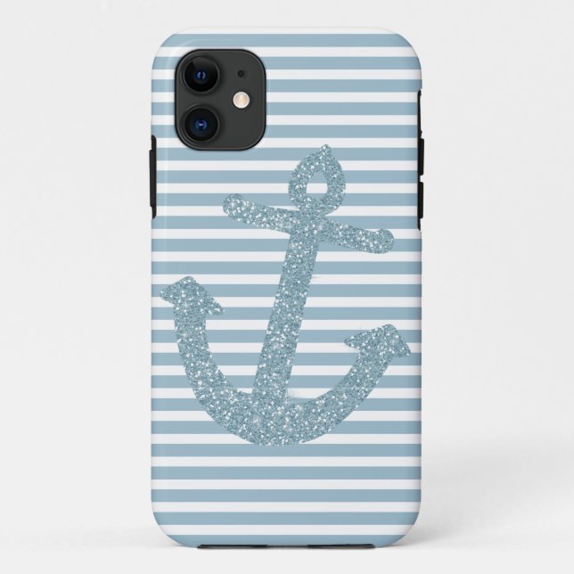 Girly Blue Glitter Anchor Case-Mate iPhone Case (Back)