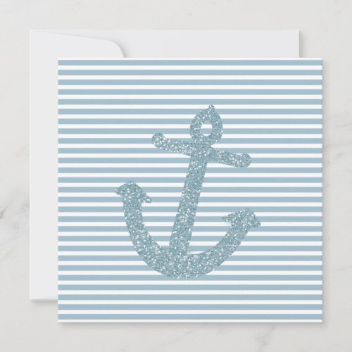 Girly Blue Glitter Anchor Invitation