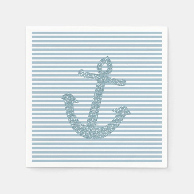 Girly Blue Glitter Anchor Paper Napkins (Front)