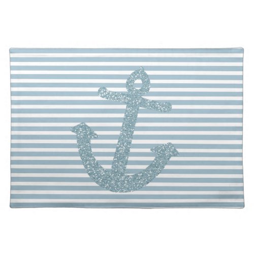Girly Blue Glitter Anchor Placemat