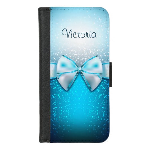 Girly Blue Glitter Holiday iPhone 87 Wallet Case