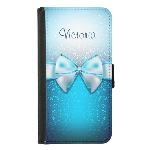 Girly Blue Glitter Modern Galaxy S5 Wallet Case