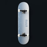 Girly blue Glitter Skateboard with Name<br><div class="desc">Easily personalize this custom pink faux glitter skateboard deck. Make this skateboard your own by adding your text. To access advanced editing tools, please go to "Personalize this template" and click on "Details", scroll down and press the "click to customize further" link. Ideal for any Occasion such as birthday or...</div>