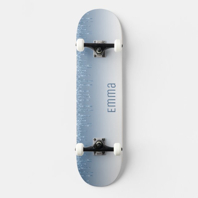 Girly blue Glitter Skateboard with Name (Front)