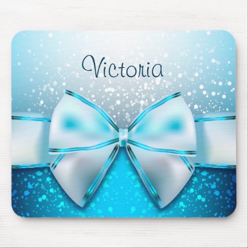 Girly Blue Glitter Sparkles Holiday Mousepad