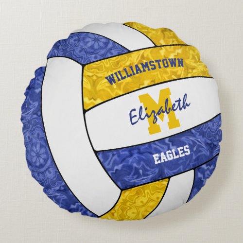 girly blue gold volleyball club team school colors round pillow