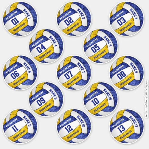 girly blue gold volleyball player names set of 13 sticker
