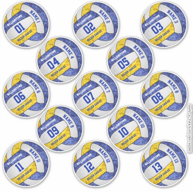 girly blue gold volleyball player names set of 13 sticker (Front)