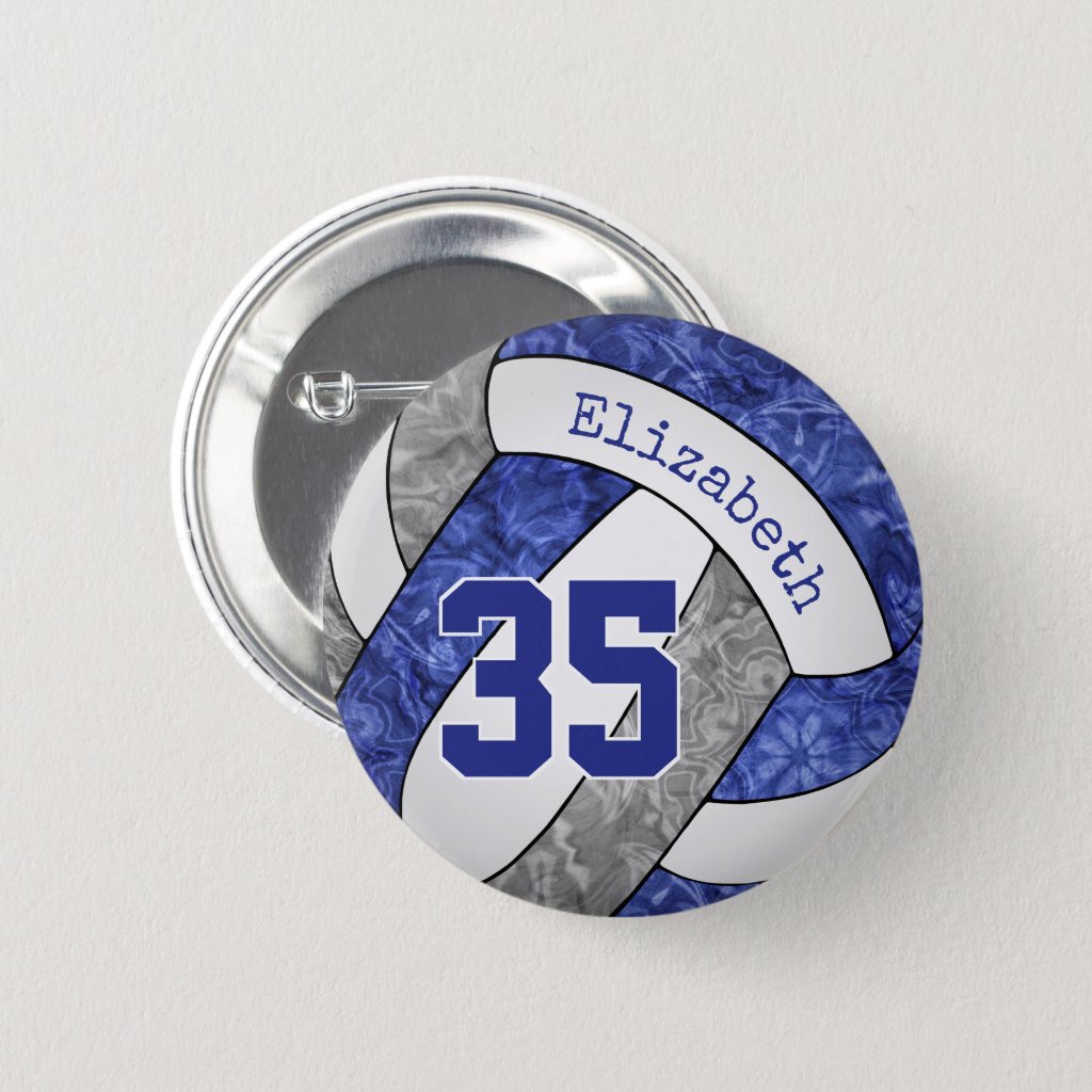 girly blue gray volleyball club team colors pinback button
