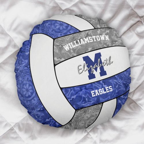 girly blue gray volleyball club team school colors round pillow