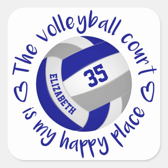 girly blue gray volleyball court my happy place square sticker