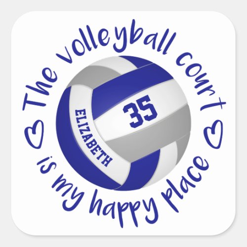 girly blue gray volleyball court my happy place square sticker