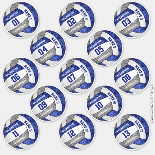girly blue gray volleyball player names set of 13 sticker