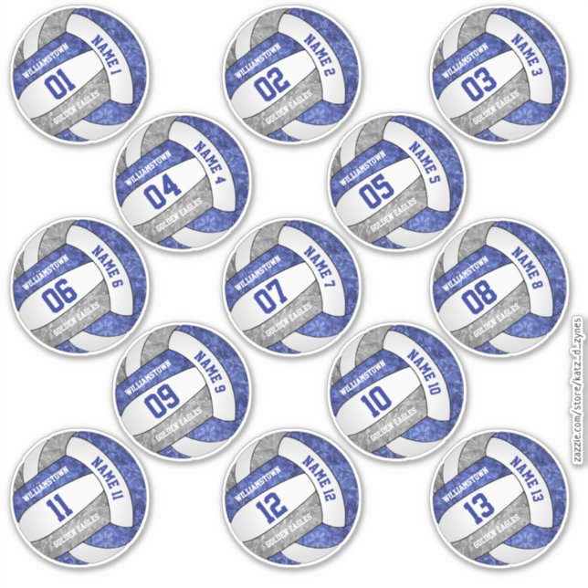 girly blue gray volleyball player names set of 13 sticker (Front)