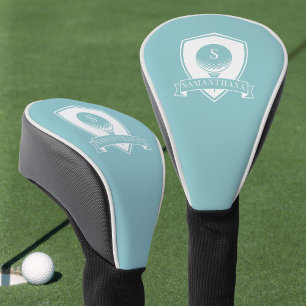 Girly Blue Green Modern Name Initial Monogram Golf Head Cover