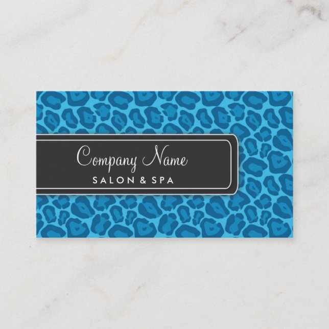 Girly Blue Leopard Salon Business Cards (Front)
