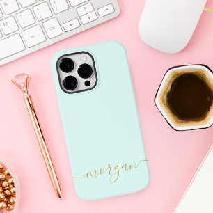 Girly Blue Monogram Modern Script Personalized Cas Case-Mate iPhone 14 Pro Max Case