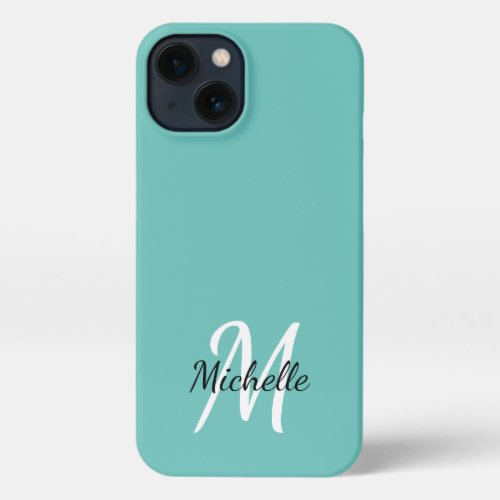 Girly Blue Monogram Name  Initial iPhone 13 Case