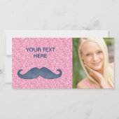 GIRLY BLUE MUSTACHE PINK GLITTER PHOTO (Front)