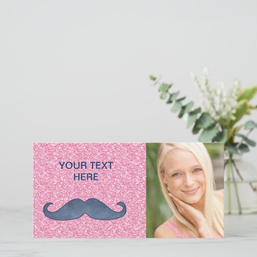 GIRLY BLUE MUSTACHE PINK GLITTER PHOTO (Standing Front)