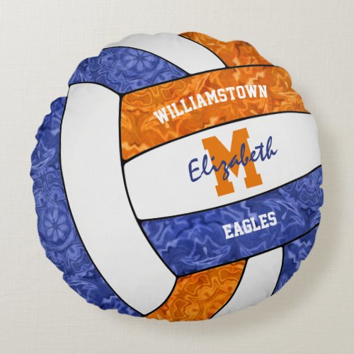 girly blue orange volleyball club team colors round pillow