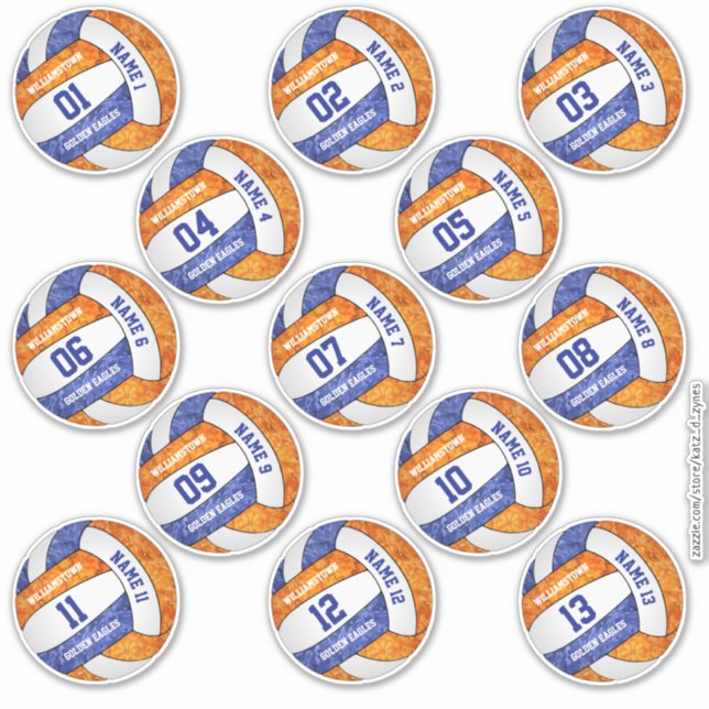 girly blue orange volleyball custom players names sticker (Front)