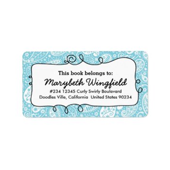 Girly Blue Paisley Ladies Doodle Bookplate by PartyHearty at Zazzle