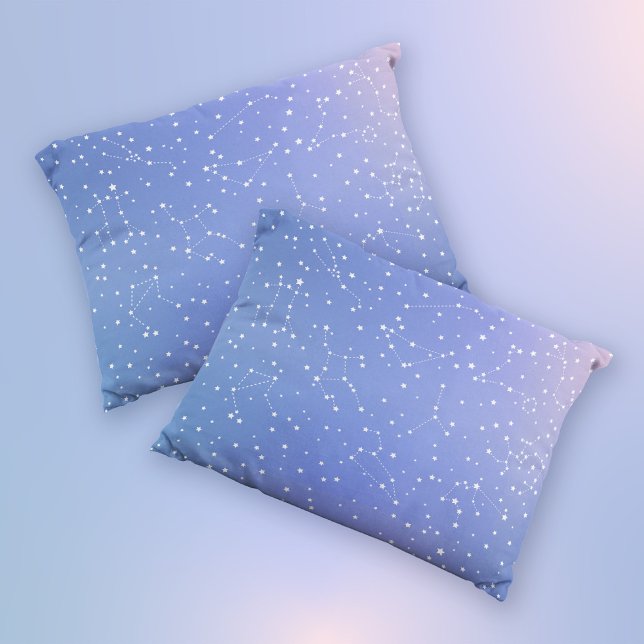 Girly Blue Pink Space Stars Astrology Pillow Case (Mockup of 2 pillows)