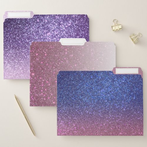 Girly Blue Pink Sparkly Glitter Ombre Gradient File Folder