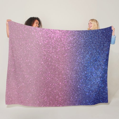 Girly Blue Pink Sparkly Glitter Ombre Gradient Fleece Blanket