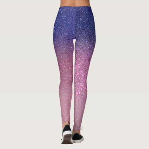 Girly Blue Pink Sparkly Glitter Ombre Gradient Leggings | Zazzle