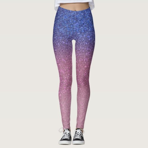 Girly Blue Pink Sparkly Glitter Ombre Gradient Leggings