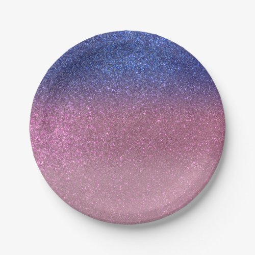 Girly Blue Pink Sparkly Glitter Ombre Gradient Paper Plates