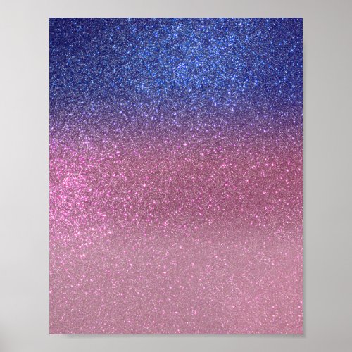 Girly Blue Pink Sparkly Glitter Ombre Gradient Poster