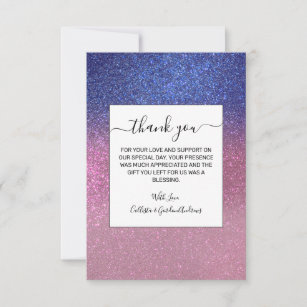 Girly Blue Pink Sparkly Glitter Ombre Gradient Thank You Card