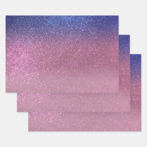 Girly Blue Pink Sparkly Glitter Ombre Gradient Wrapping Paper Sheets