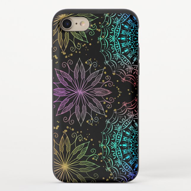 Girly Blue, Pink, Yellow Floral Mandalas on Black Uncommon iPhone Case (Back)