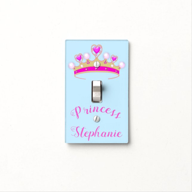 Girly Blue Princess Tiara Personalized Light Switch Cover (In Situ)