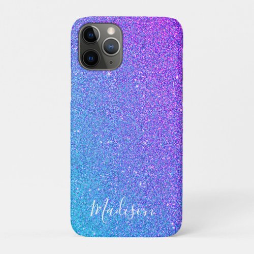 Girly Blue Purple Glitter Sparkle Ombre Name iPhone 11 Pro Case