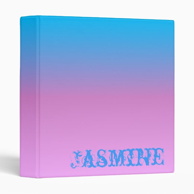 Girly Blue Raspberry and Bubblegum Pink Ombre 3 Ring Binder (Front/Spine)