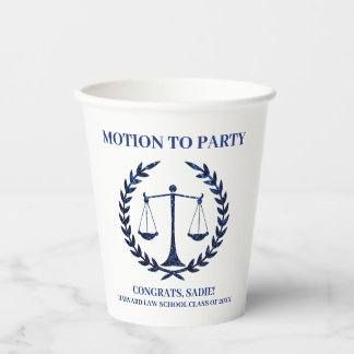 Girly Blue Sparkle Law School Graduation Paper Cups