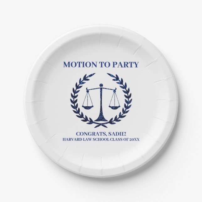 Girly Blue Sparkle Law School Graduation Paper Plates (Front)