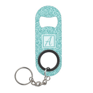 Girly Blue Sparkle Monogrammed Keychain Bottle Opener
