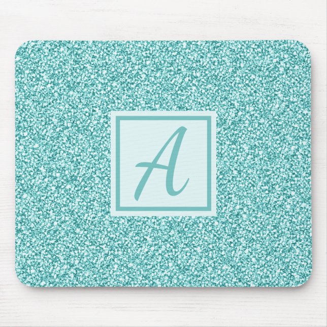 Girly Blue Sparkle Monogrammed Mouse Pad (Front)